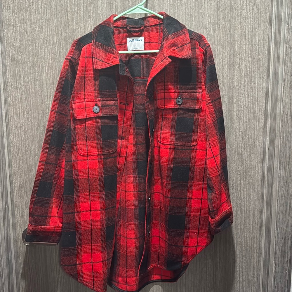 Old Navy Size Large Red and Black Plaid Shacket